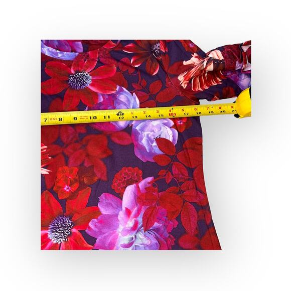 ISAAC MIZRAHI LIVE Red Purple Floral Ruffle Long Sleeve Top - Picture 4 of 10